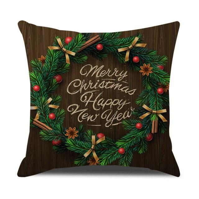 Housse de coussin en coton et lin à motif rayé vert de Noël