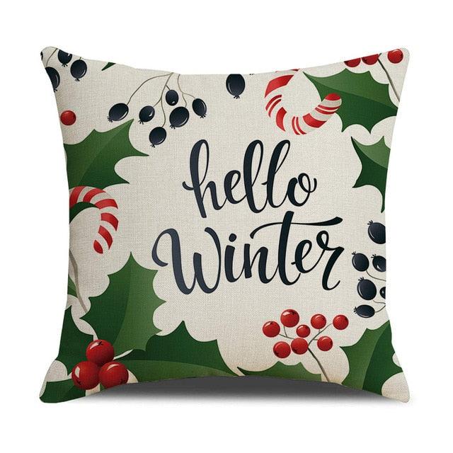 Housse de coussin en coton et lin à motif rayé vert de Noël