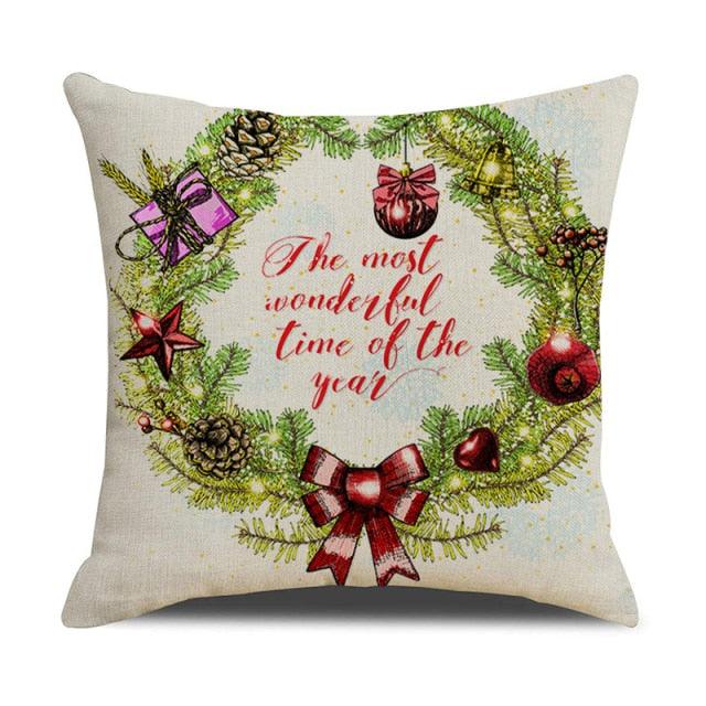 Housse de coussin en coton et lin à motif rayé vert de Noël