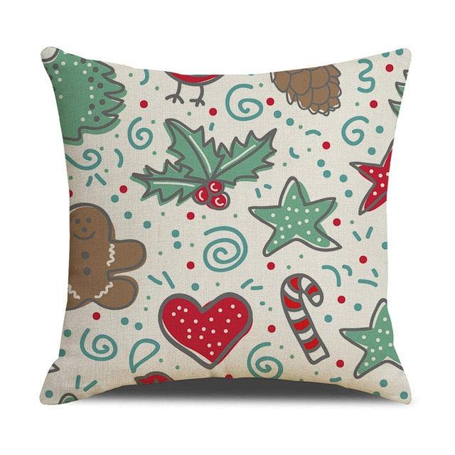 Housse de coussin en coton et lin à motif rayé vert de Noël