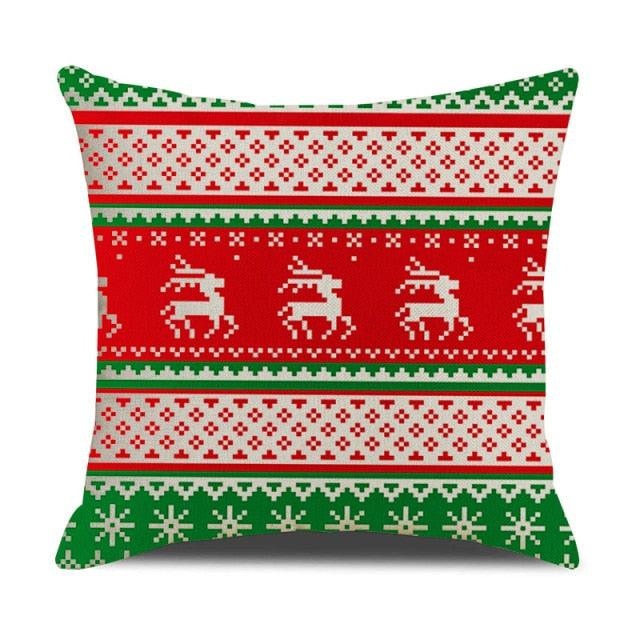 Housse de coussin en coton et lin à motif rayé vert de Noël