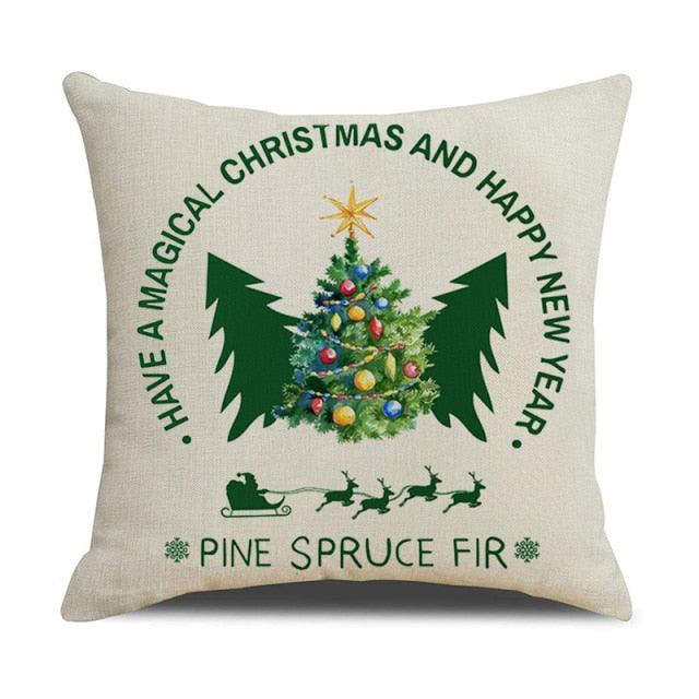 Housse de coussin en coton et lin à motif rayé vert de Noël