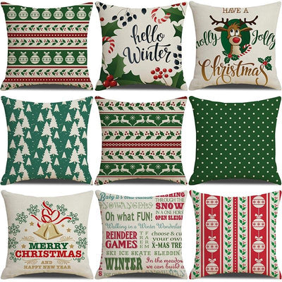 Christmas Green Stripe Pattern Cotton Linen Throw Pillow Cover