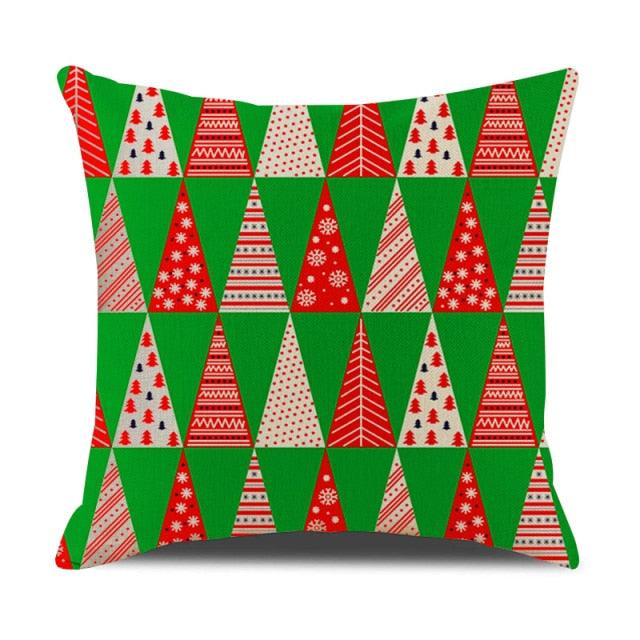 Housse de coussin en coton et lin à motif rayé vert de Noël