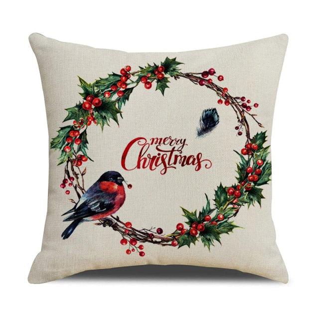 Housse de coussin en coton et lin à motif rayé vert de Noël