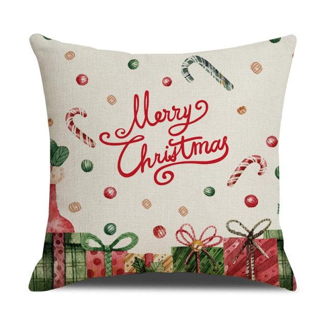 Housse de coussin en coton et lin à motif rayé vert de Noël