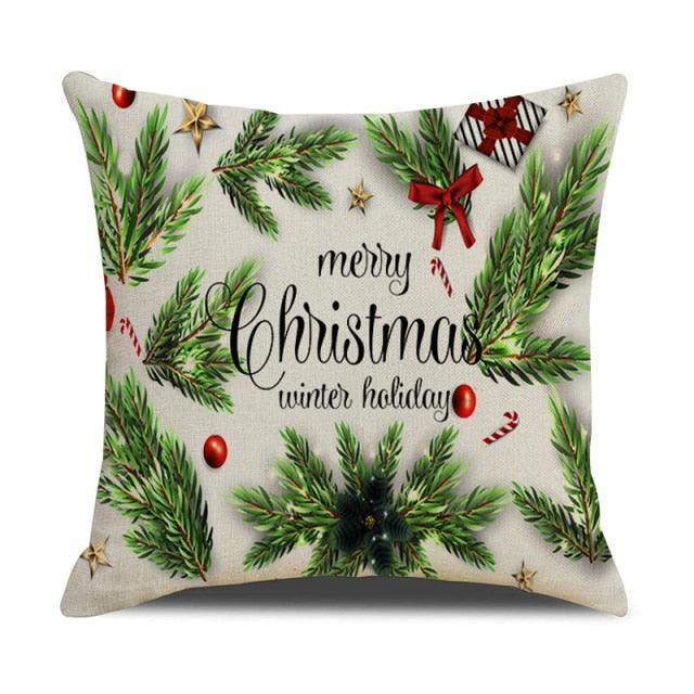 Housse de coussin en coton et lin à motif rayé vert de Noël