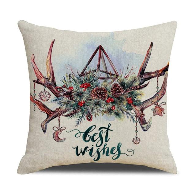 Housse de coussin en coton et lin à motif rayé vert de Noël
