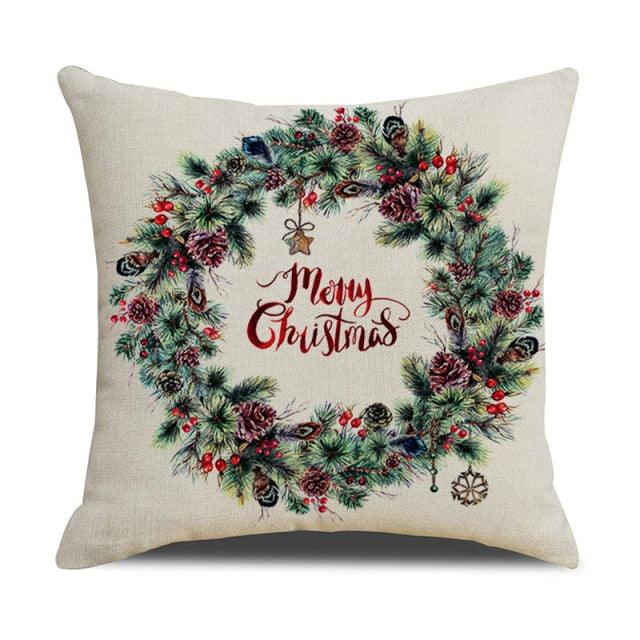 Housse de coussin en coton et lin à motif rayé vert de Noël