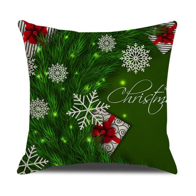 Housse de coussin en coton et lin à motif rayé vert de Noël