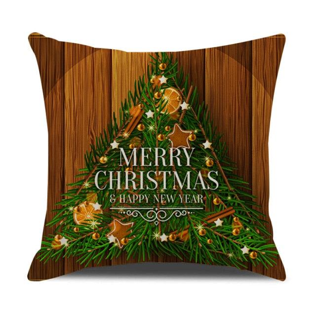 Housse de coussin en coton et lin à motif rayé vert de Noël