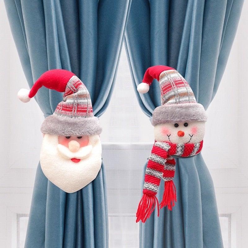 Cortinas de cuadros navideños - Adornos de Santa y muñeco de nieve