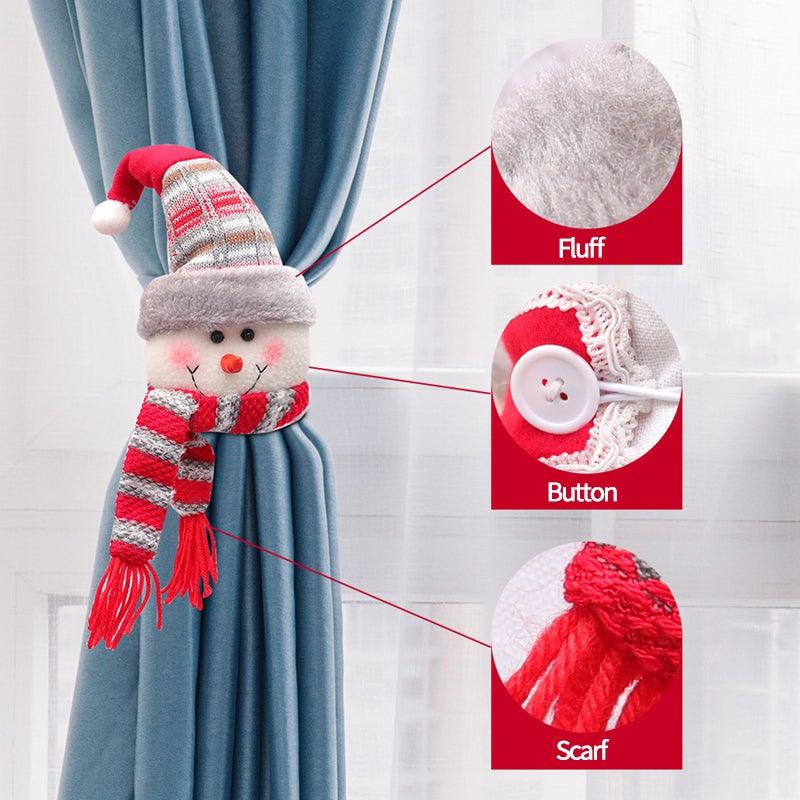 Cortinas de cuadros navideños - Adornos de Santa y muñeco de nieve
