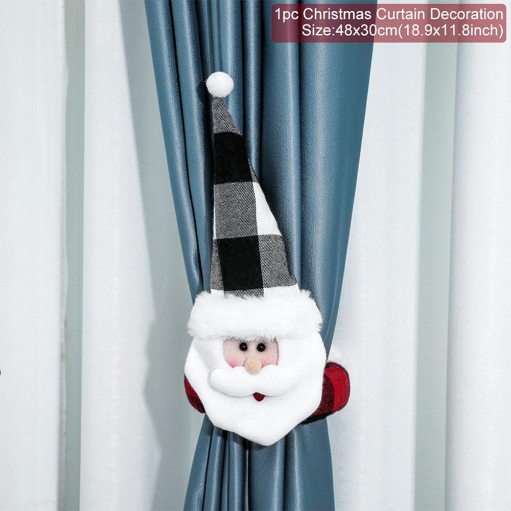 Cortinas de cuadros navideños - Adornos de Santa y muñeco de nieve