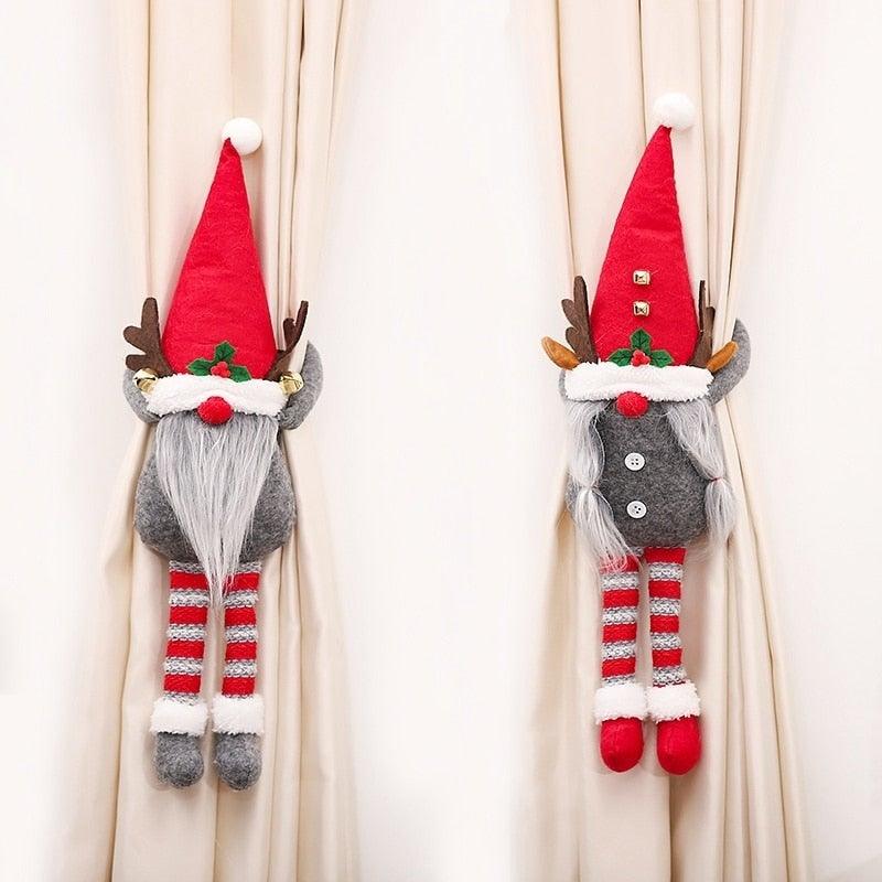 Cortinas de cuadros navideños - Adornos de Santa y muñeco de nieve