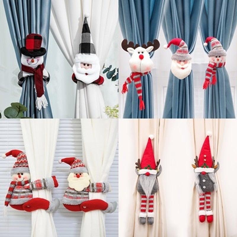 Cortinas de cuadros navideños - Adornos de Santa y muñeco de nieve