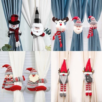 Christmas Plaid Curtain Tiebacks - Santa & Snowman Decor