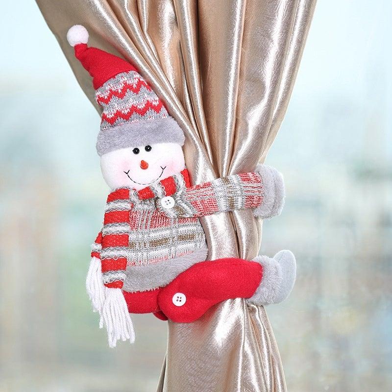 Cortinas de cuadros navideños - Adornos de Santa y muñeco de nieve