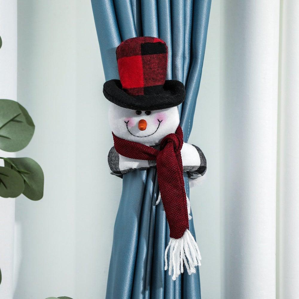 Cortinas de cuadros navideños - Adornos de Santa y muñeco de nieve