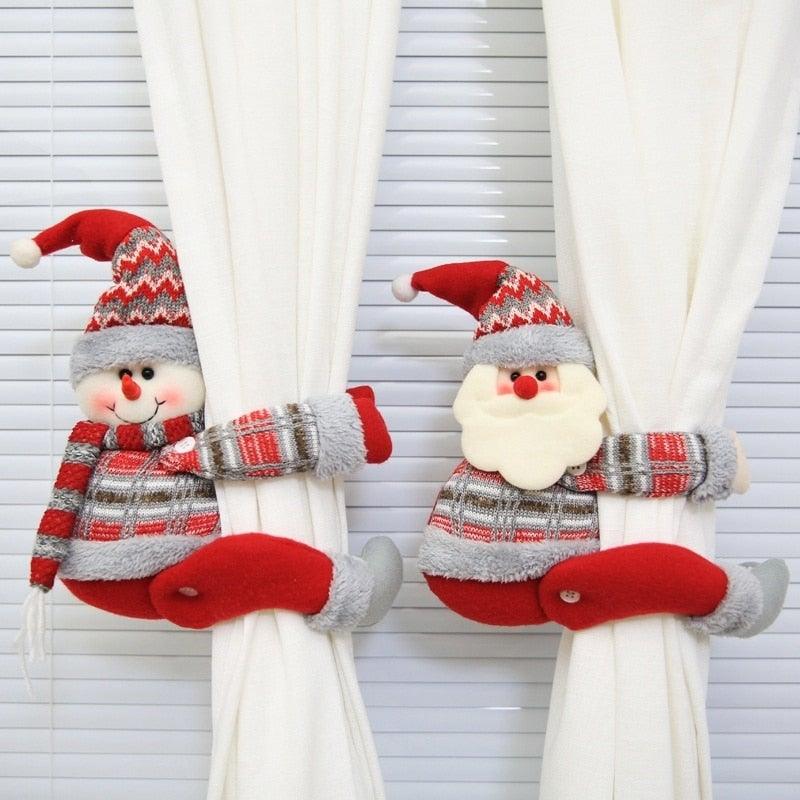 Cortinas de cuadros navideños - Adornos de Santa y muñeco de nieve