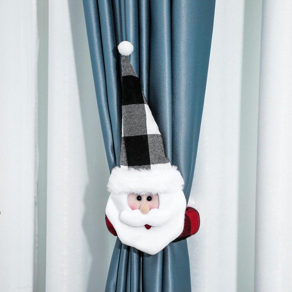 Cortinas de cuadros navideños - Adornos de Santa y muñeco de nieve