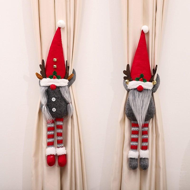 Cortinas de cuadros navideños - Adornos de Santa y muñeco de nieve
