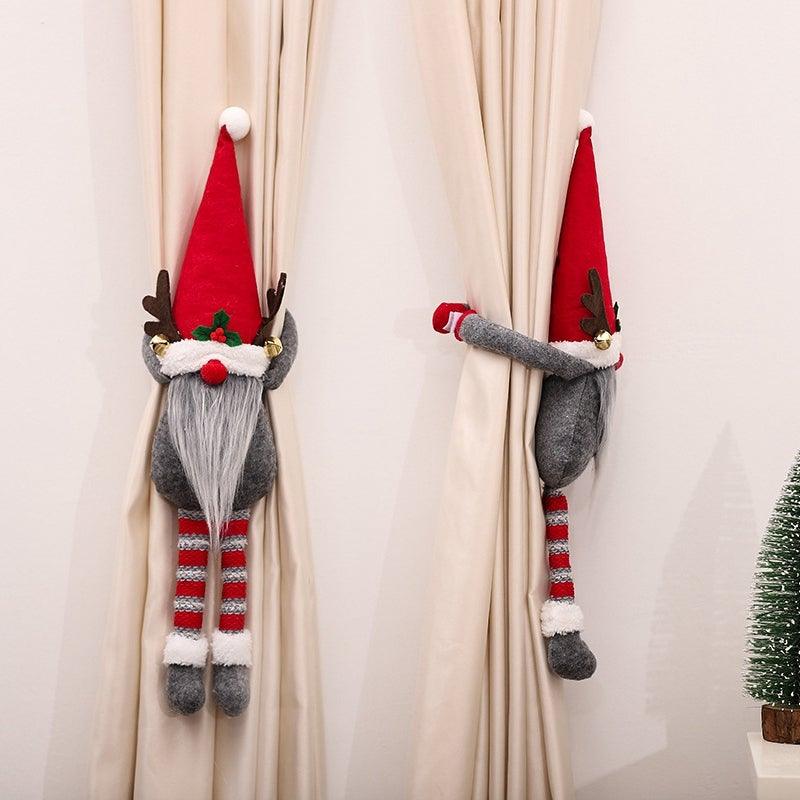 Cortinas de cuadros navideños - Adornos de Santa y muñeco de nieve