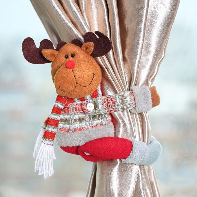 Cortinas de cuadros navideños - Adornos de Santa y muñeco de nieve