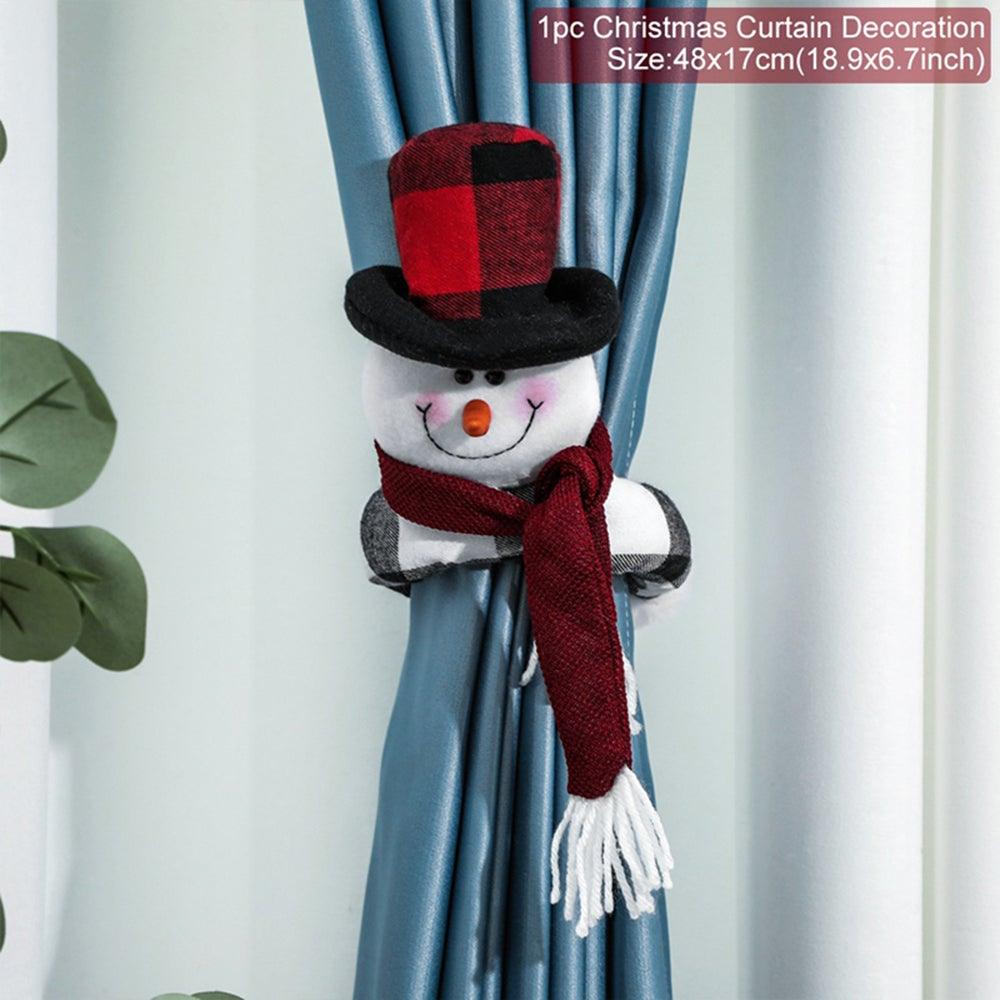 Cortinas de cuadros navideños - Adornos de Santa y muñeco de nieve