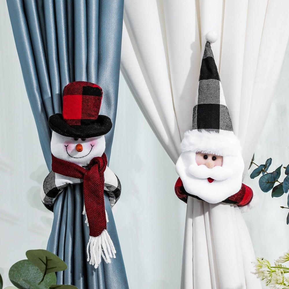 Cortinas de cuadros navideños - Adornos de Santa y muñeco de nieve