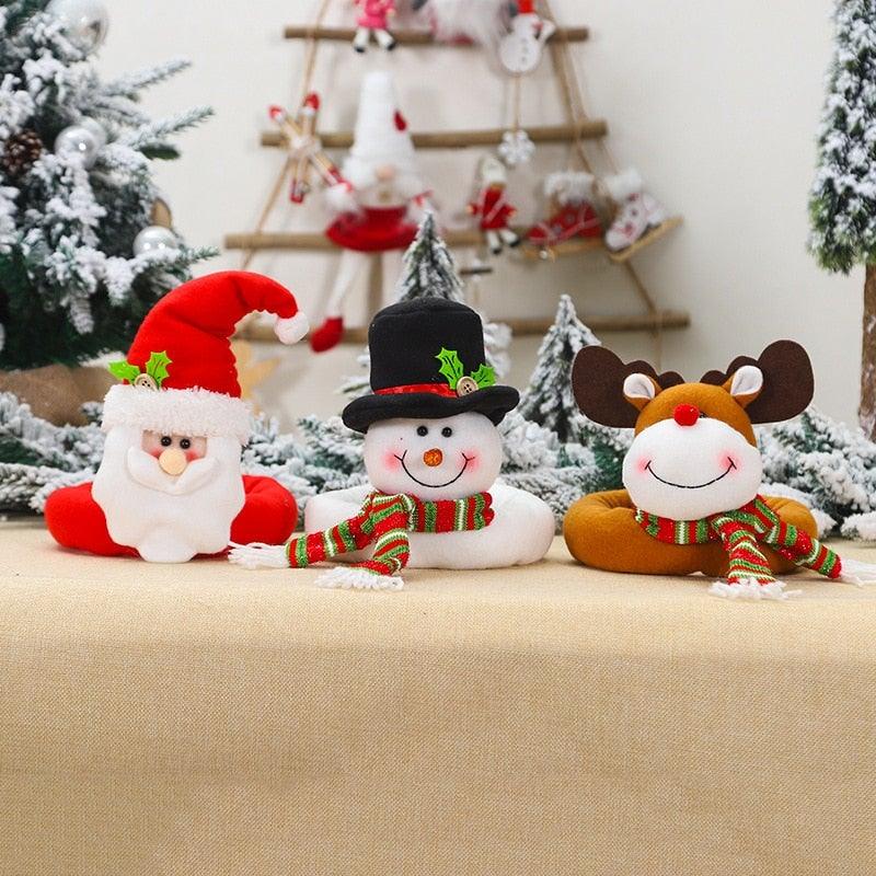 Cortinas de cuadros navideños con sujetadores de Santa y muñeco de nieve