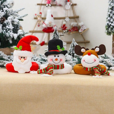 Christmas Plaid Curtain Tiebacks with Santa & Snowman