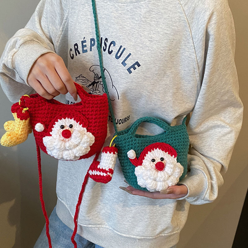 Sac à épaule en laine tricoté fait main - Style festif