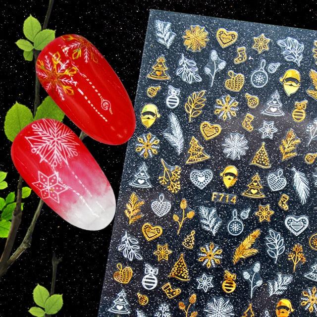 Elegant 3D Christmas Snowflake Nail Art Stickers - Gold & White Festive Designs - Korvel