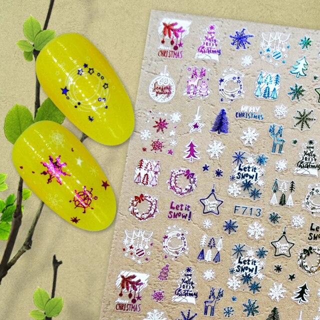 Elegant 3D Christmas Snowflake Nail Art Stickers - Gold & White Festive Designs - Korvel