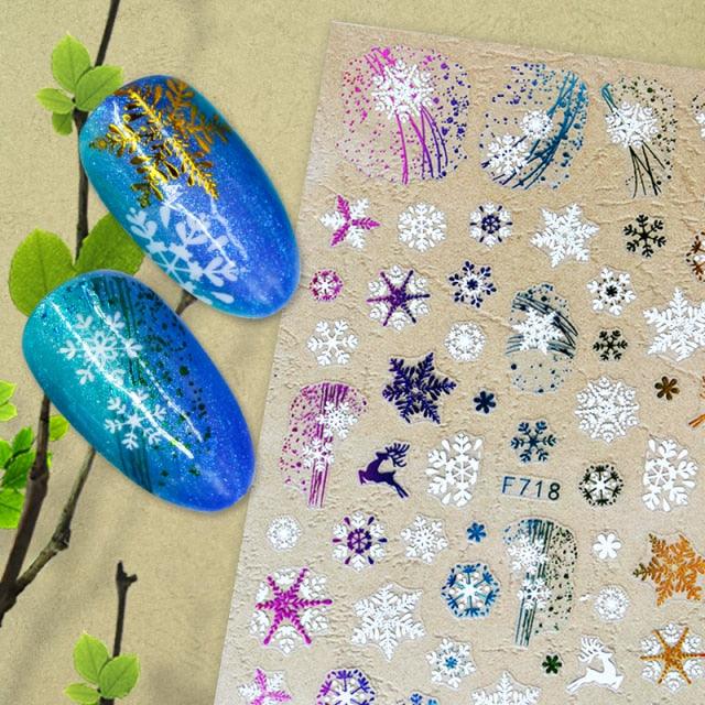 Elegant 3D Christmas Snowflake Nail Art Stickers - Gold & White Festive Designs - Korvel