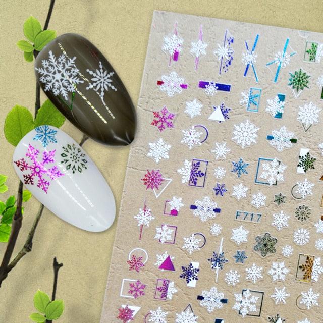 Elegant 3D Christmas Snowflake Nail Art Stickers - Gold & White Festive Designs - Korvel