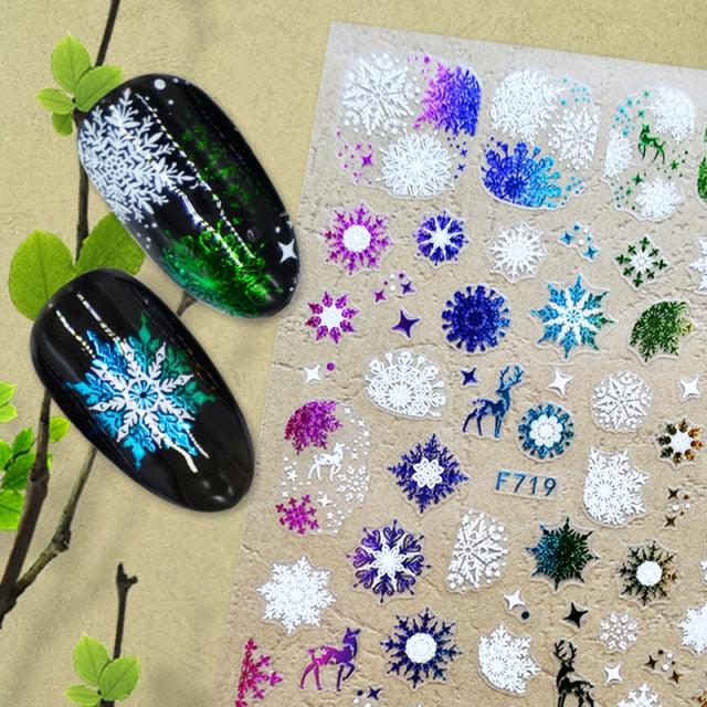 Elegant 3D Christmas Snowflake Nail Art Stickers - Gold & White Festive Designs - Korvel