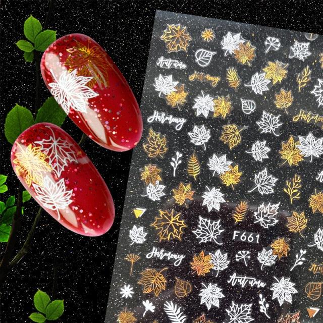 Elegant 3D Christmas Snowflake Nail Art Stickers - Gold & White Festive Designs - Korvel