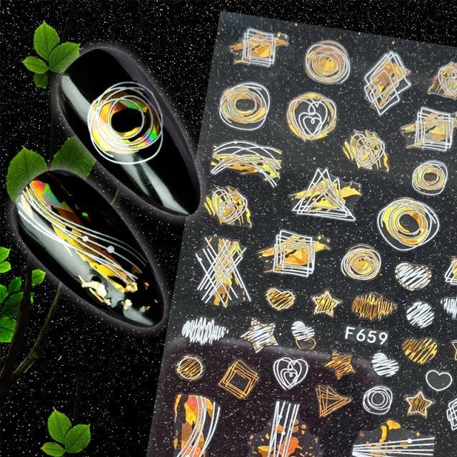 Elegant 3D Christmas Snowflake Nail Art Stickers - Gold & White Festive Designs - Korvel