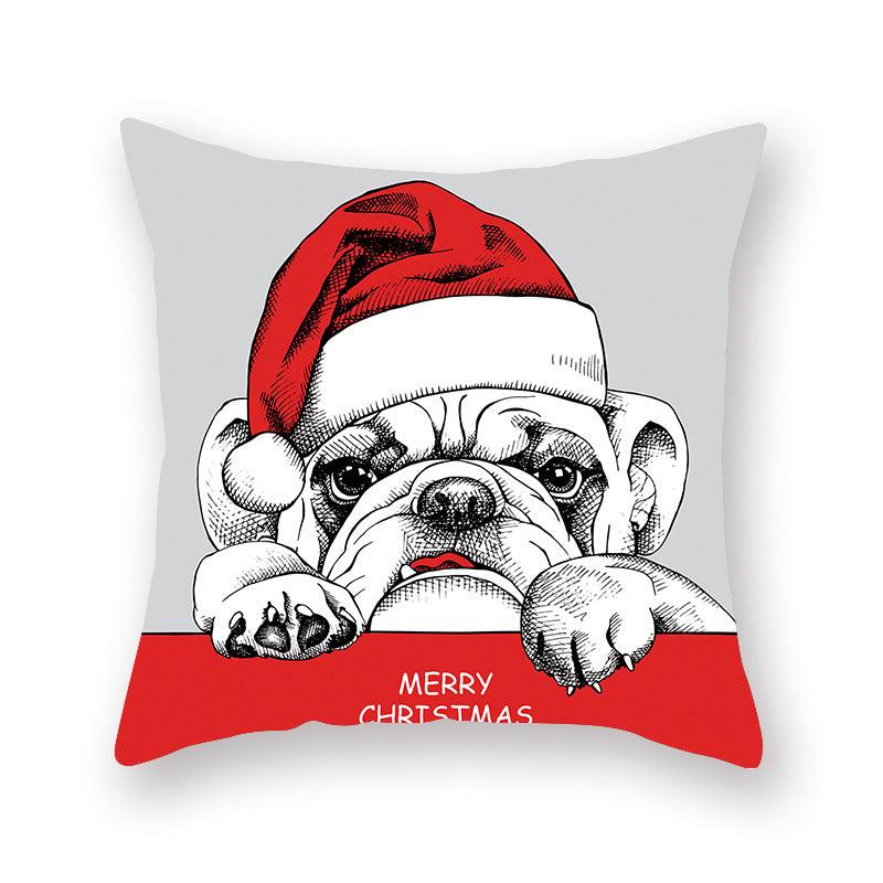 Funda de Almohada Roja de Navidad con Diseño de Santa y Muñeco de Nieve