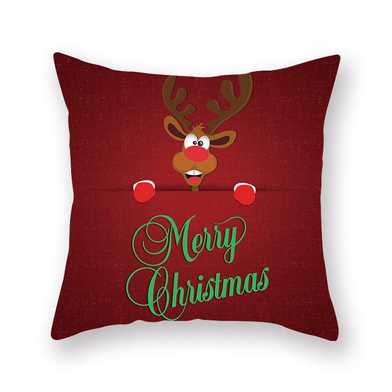 Funda de Almohada Roja de Navidad con Diseño de Santa y Muñeco de Nieve