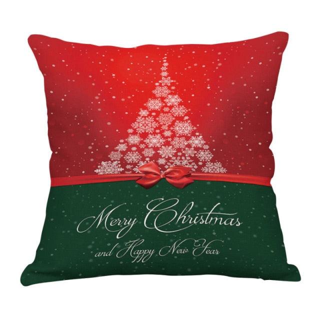 Funda de Almohada Roja de Navidad con Diseño de Santa y Muñeco de Nieve