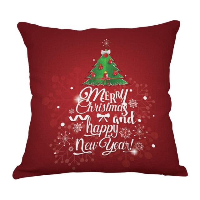 Funda de Almohada Roja de Navidad con Diseño de Santa y Muñeco de Nieve