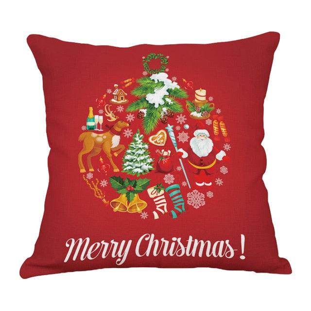 Funda de Almohada Roja de Navidad con Diseño de Santa y Muñeco de Nieve