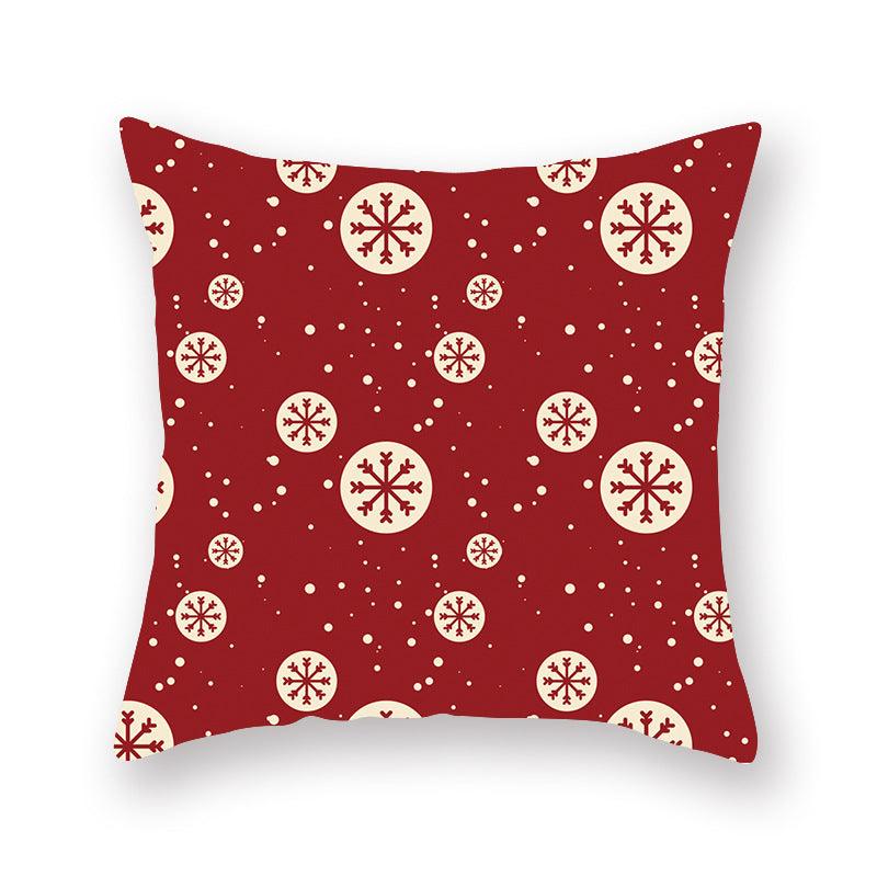 Funda de Almohada Roja de Navidad con Diseño de Santa y Muñeco de Nieve