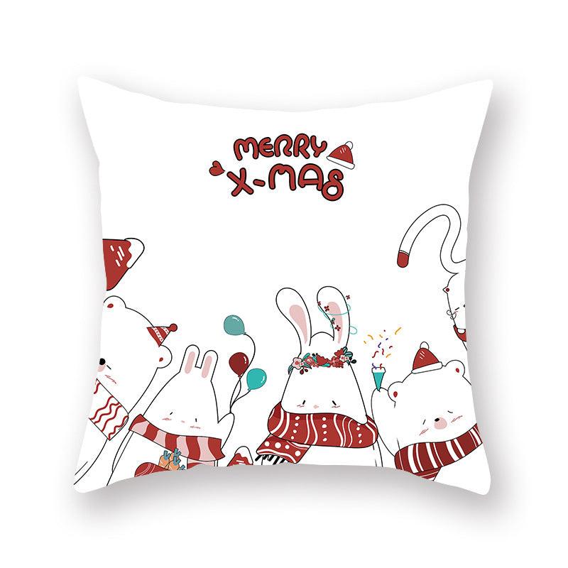 Funda de Almohada Roja de Navidad con Diseño de Santa y Muñeco de Nieve
