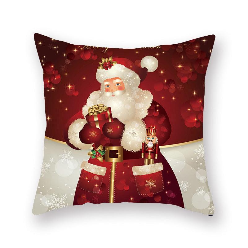 Funda de Almohada Roja de Navidad con Diseño de Santa y Muñeco de Nieve
