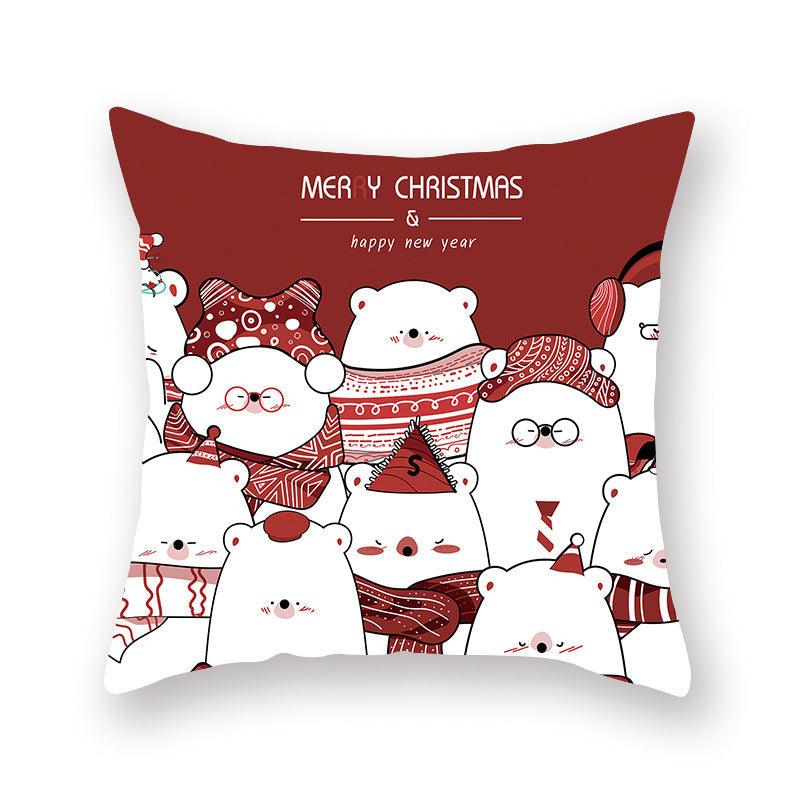Funda de Almohada Roja de Navidad con Diseño de Santa y Muñeco de Nieve