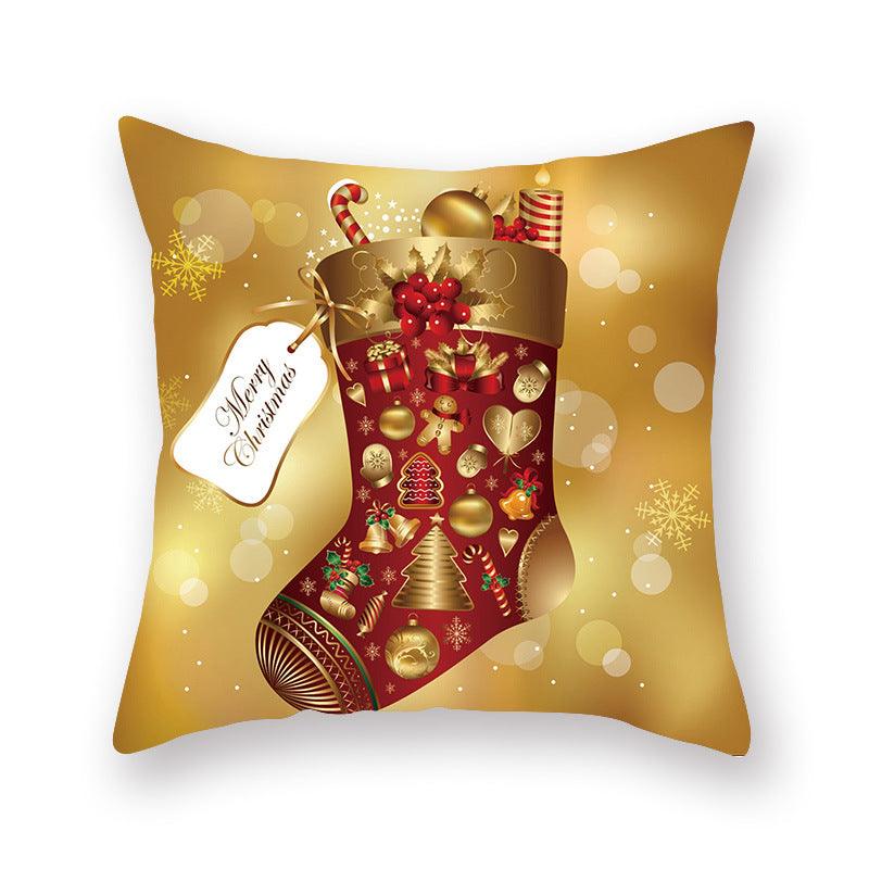 Funda de Almohada Roja de Navidad con Diseño de Santa y Muñeco de Nieve